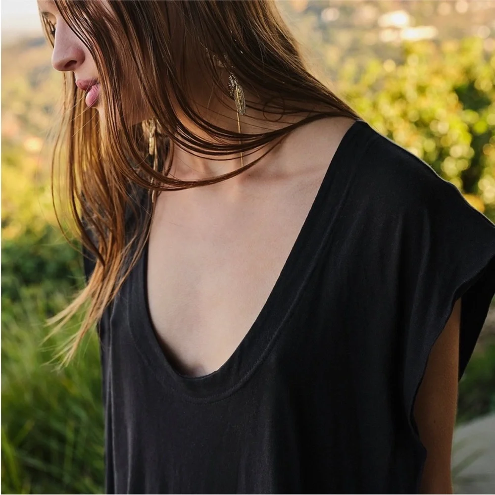 Free People Beach Carta Tee Shirt Maxi Dress Black Size Medium Coverup Festival - Picture 3 of 15